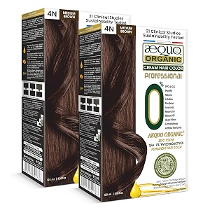 aequo organic creme hair colour salon pack with qh bioactive for men and women  natural 100 grey coverage ppd amp ammonia free permanent hair beard color for men  4n medium brown 120ml  pack of 2  unisex