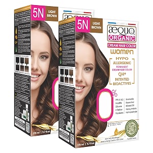 aequo organic cream hair color for women 5n light brown 170ml- pack of 2  natural hair colour for women  ppd amp ammonia free organic hair colour