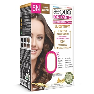 aequo organic cream hair color for women hypoallergenic permanent hair color with qh patented bioactives 0 ppd amp sls 5n light brown 170 ml