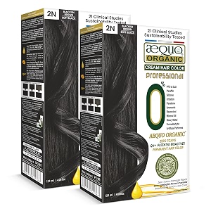 aequo organic creme hair colour salon pack with qh bioactive for men and women  natural 100 grey coverage ppd amp ammonia free permanent hair beard color for men  2n blackish brown 120ml  pack of 2  unisex