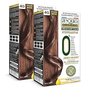 aequo organic creme hair colour salon pack with qh bioactive for men and women natural 100 grey coverage ppd amp ammonia free permanent hair beard color for men  4g golden brown 120ml  pack of 2  unisex