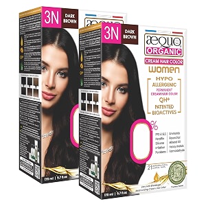aequo organic cream hair color for women 3n dark brown 170ml- pack of 2  natural hair colour for women  ppd amp ammonia free organic hair colour