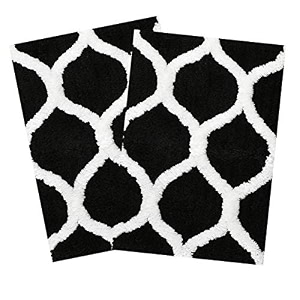 aerohaven glorious super soft microfiber designer anti slip bathmat - bm - 14 black 40 x 60 cm set of 2