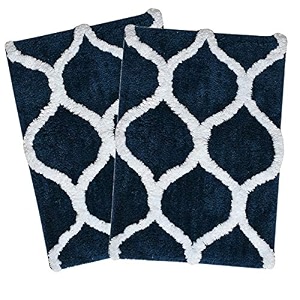 aerohaven glorious super soft microfiber designer anti slip bathmat - bm - 14 navy 40 x 60 cm set of 2