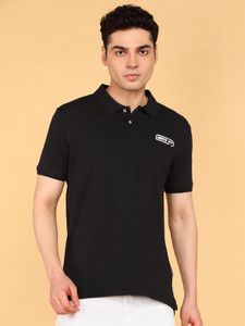 AEROPOSTALE Typography Men Polo Neck Black T-Shirt