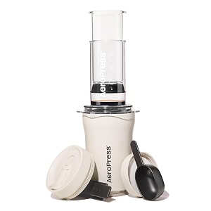 aeropress go plus small portable coffee maker kit travel camping amp office all-in-one french press pour-over amp espresso style manual brewer 2 min brew for less bitterness more flavor cream