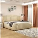 Aesthetic crafts Modern Upholstered King Size Bed with Box Storage for Bedroom | Wooden Double Bed with Storage | Platform Cot Bed with Upholstery Premium Fabric | 6.5 x 6 Ft, Sheesham Wood, Cream
