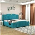 Aesthetic crafts Modern Upholstered Queen Size Bed With Box Storage for Bedroom | Wooden Double Bed with Storage | Platform Cot Bed with Upholstery Premium Fabric | 6.5 x 5 Ft, Sheesham Wood, Sky Blue