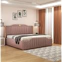 Aesthetic crafts Modern Upholstered King Size Bed with Box Storage for Bedroom | Wooden Double Bed with Storage | Platform Cot Bed with Upholstery Premium Fabric | 6.5 x 6 Ft, Sheesham Wood, Peach