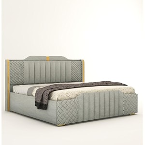 aesthetic crafts modern upholstered queen size bed with box storage for bedroom  wooden double bed with storage  platform cot bed with upholstery premium fabric  65 x 5 ft sheesham wood grey