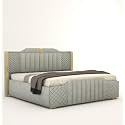 Aesthetic crafts Modern Upholstered Queen Size Bed with Box Storage for Bedroom | Wooden Double Bed with Storage | Platform Cot Bed with Upholstery Premium Fabric | 6.5 x 5 Ft, Sheesham Wood, Grey