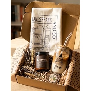 aesthetic gift hamper for women  scented soy candle gift set with tote bag notebook amp glass jar  self care gift box for birthday anniversary bridesmaid  premium curated gift coffeeholics