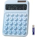 Aesthetic Mechanical Switch Calculator | 12 Digit Desktop Calculator with Big Tactile Buttons &amp; Clear LCD Display | Solar &amp; Battery Dual Power | Office, School &amp; Home Use (Blue)