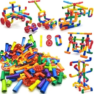 aexoniz toys 75 piece assembly unbreakable colorful pipe puzzle educational building blocks with wheel toys for kids boys amp girlsmulticolored75 piece pipe puzzle blocks for kids