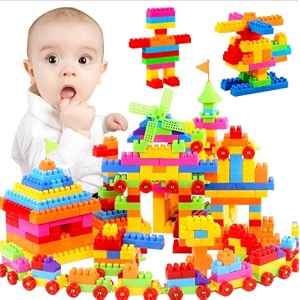aexoniz toys plastic cube building blocks - 100pcs multicolor bulk plastic educational stacking counting interlocking smart city building block for indoor outdoor for kids