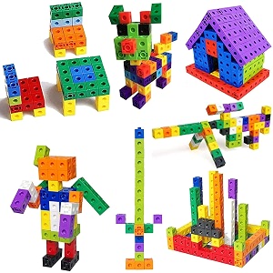aexoniz toys plastic cube building blocks - 100pcs multicolor bulk plastic educational stacking counting interlocking smart city building block for indoor outdoor for kids