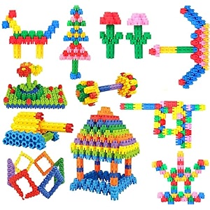 aexoniz toys plastic hexagon building blocks - 100pcs multicolor bulk plastic educational making sweet home smart city building block for indoor outdoor for kids