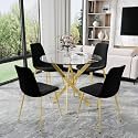 AF ARTISAN FURNITURE 36" Round Glass Dining Table Set for 4, 5-Piece Modern Kitchen Table with 4 Black Velvet Chairs, Modern Circle Leisure Table for Home Office Dining Room Small Spaces (Gold Leg)
