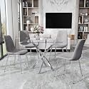 AF ARTISAN FURNITURE 36" Square Glass Dining Table Set for 4, 5-Piece Modern Kitchen Table with 4 Grey Velvet Chairs, Modern Circle Leisure Table for Home Office Dining Room Small Spaces (Silver Leg)