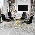 AF ARTISAN FURNITURE 36" Square Glass Dining Table Set for 4, 5-Piece Modern Kitchen Table with 4 Black Velvet Chairs, Modern Circle Leisure Table for Home Office Dining Room Small Spaces (Gold Leg)