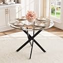 AF ARTISAN FURNITURE 36” Round Glass Dining Table for 4, Clear Tempered Glass Kitchen Table with Black Metal X Legs, Small Round Dining Table for Apartment, Dining Room &amp; Bistro