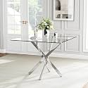AF ARTISAN FURNITURE Square Glass Dining Table for 4, 36'' Modern Kitchen Table with Tempered Glass Top, Dining Table for Office Kitchen Living Meeting Room Small Space, Silver