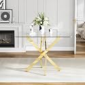 AF ARTISAN FURNITURE Square Glass Dining Table for 4, 36'' Modern Kitchen Table with Tempered Glass Top, Dining Table for Office Kitchen Living Meeting Room Small Space, Golden