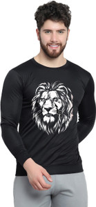 afcollection men printed round neck polyester black t-shirt