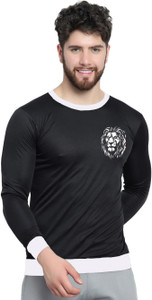 afcollection men printed round neck polyester black t-shirt