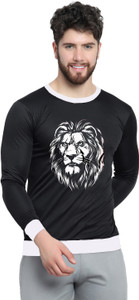 afcollection men printed round neck polyester black t-shirt