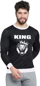 afcollection men printed round neck polyester black t-shirt