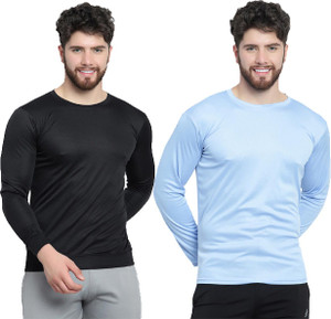 afcollection pack of 2 men solid round neck polyester black light blue t-shirt