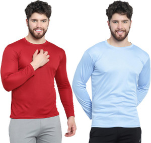 afcollection pack of 2 men solid round neck polyester maroon light blue t-shirt