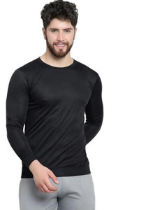 afcollection solid men round neck black t-shirt