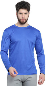 afcollection men solid round neck polyester blue t-shirt