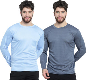 afcollection pack of 2 men solid round neck polyester light blue grey t-shirt