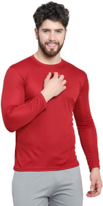 afcollection men solid round neck polyester maroon t-shirt