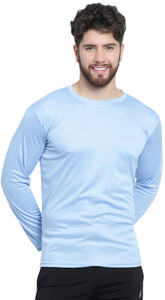 afcollection men solid round neck polyester light blue t-shirt