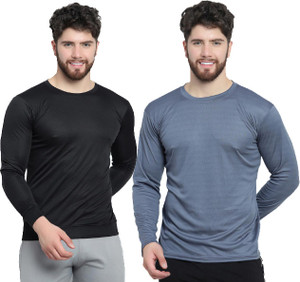 afcollection pack of 2 men solid round neck polyester black grey t-shirt