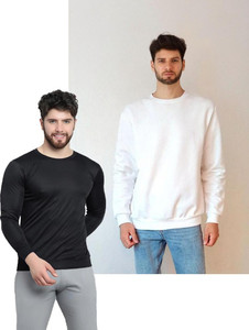 afcollection pack of 2 men solid round neck polyester black white t-shirt