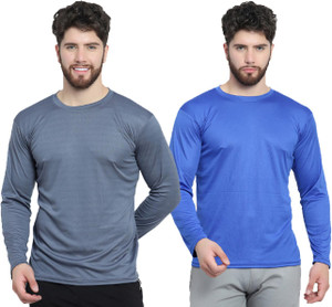 afcollection pack of 2 men solid round neck polyester grey blue t-shirt