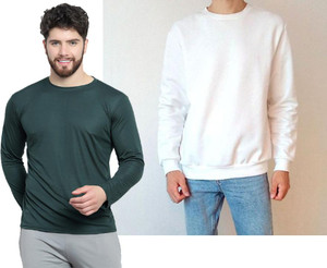 afcollection pack of 2 men solid round neck polyester white dark green t-shirt