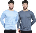 AFCollection Pack of 2 Men Solid Round Neck Polyester Light Blue, Grey T-Shirt