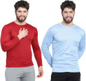 AFCollection Pack of 2 Men Solid Round Neck Polyester Maroon, Light Blue T-Shirt