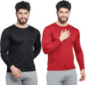 AFCollection Pack of 2 Men Solid Round Neck Polyester Black, Maroon T-Shirt