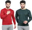 AFCollection Pack of 2 Men Solid Round Neck Polyester Maroon, Dark Green T-Shirt