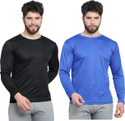 AFCollection Pack of 2 Men Solid Round Neck Polyester Black, Blue T-Shirt