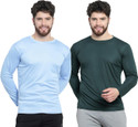 AFCollection Pack of 2 Men Solid Round Neck Polyester Light Blue, Dark Green T-Shirt