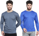 AFCollection Solid Men Round Neck Grey, Blue T-Shirt