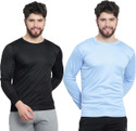 AFCollection Solid Men Round Neck Black, Light Blue T-Shirt